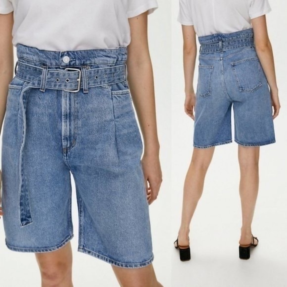 AGOLDE Blue High Rise Paperbag Cinched Reworked 90s Bermuda Shorts